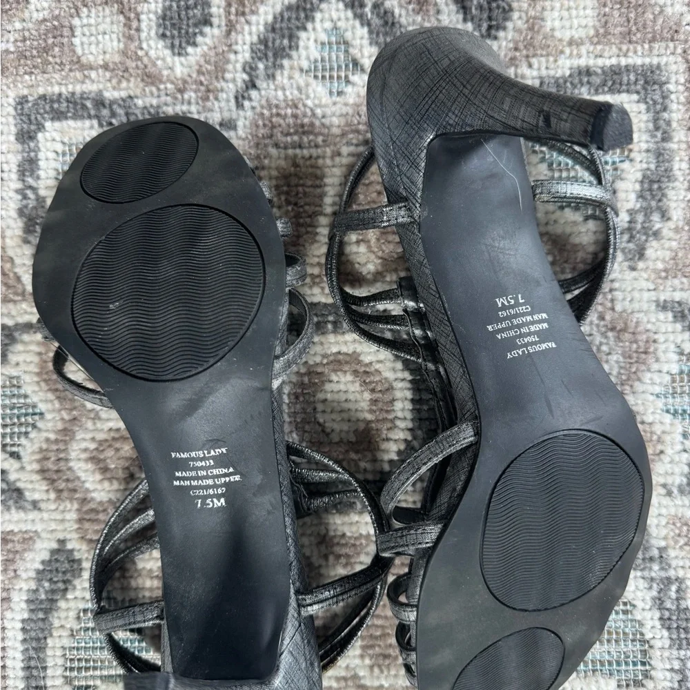 New York Transit Charcoal Strappy Heels Size 7.5